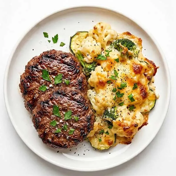 Wagyu Beef Patty with Cheesy Au Gratin Vegetable
